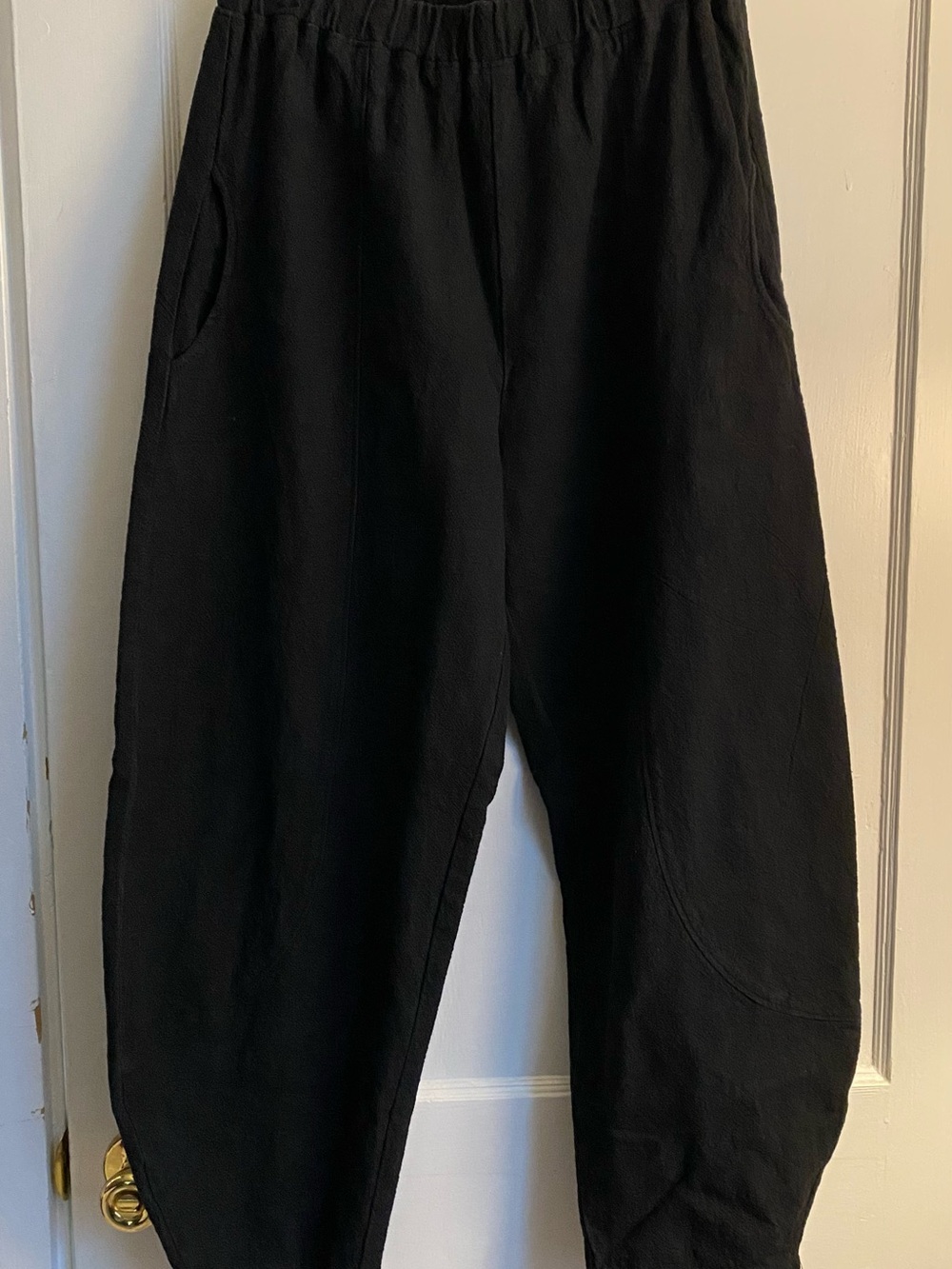 Iximo Linen Wide-Leg Black Women's Elastic-Waist Pants